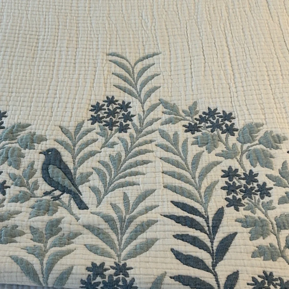 Luxury 7 Layer Woven Quilt Size KING Growing Florals Leaves Birds Teal Tan NEW